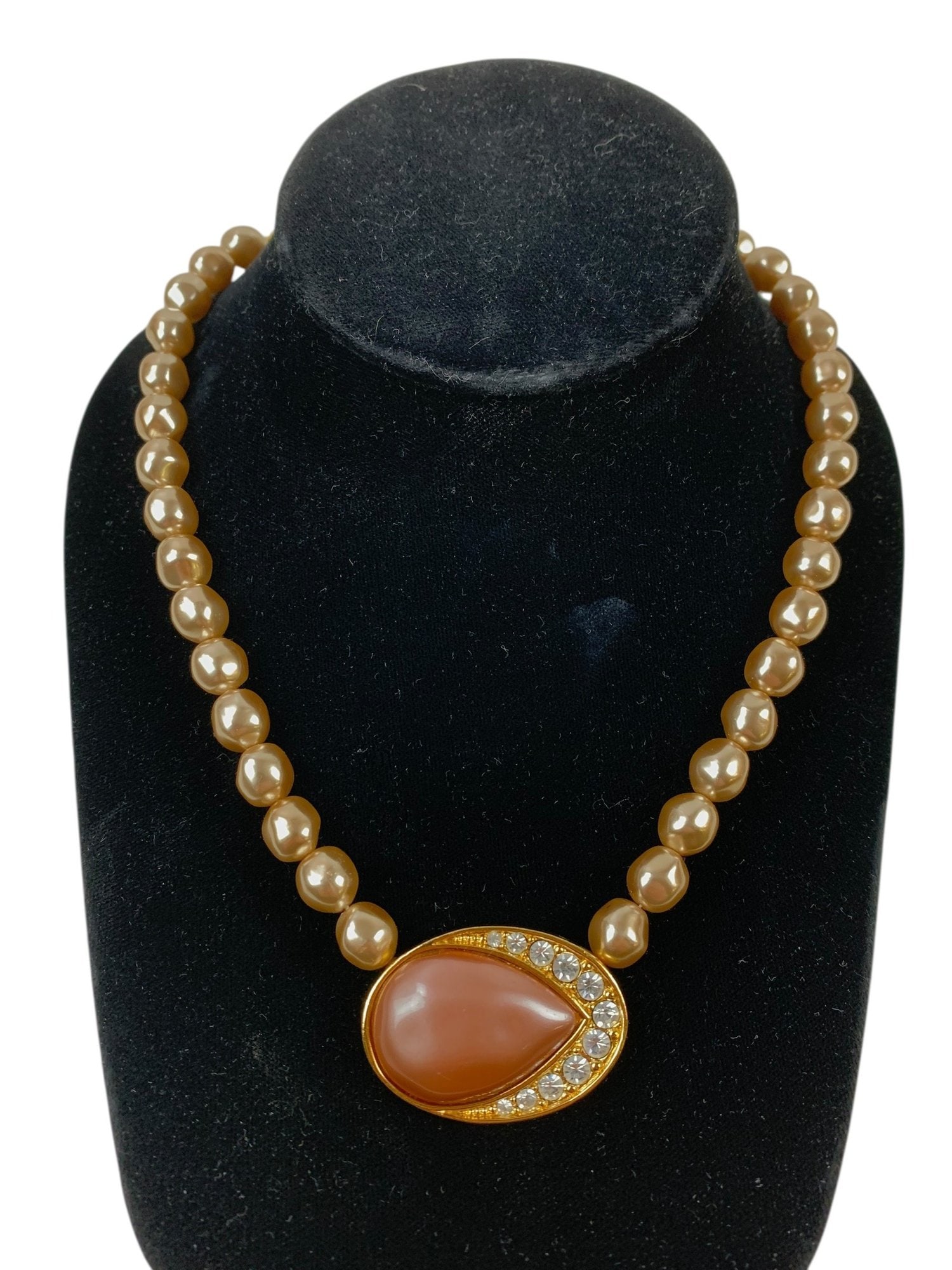 Vintage Yves Saint Laurent Faux Pearl Statement Necklace - #S10-3: Stamped with the YSL logo on the clasp and on the back of the pendant. Total Length: 18.5 inches. Surface wear consistent with normal usage. LOCAL PICK-UP: SATURDAY, FEBRUARY 21ST FROM 11AM-3PM. LOCAT