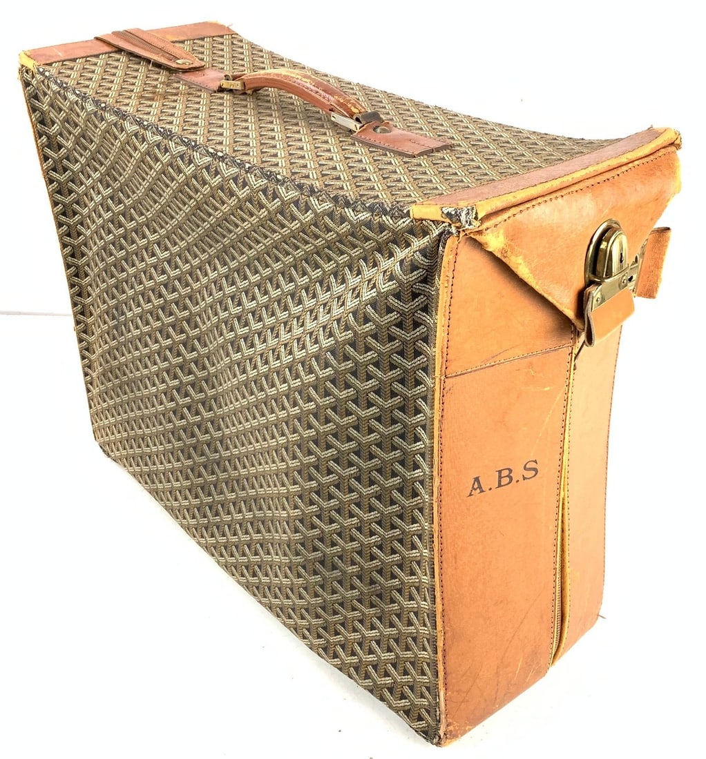 Vintage E. Goyard Aine Paris Canvas Leather Suitcase (Made In France) - #S4-4 (1 of 14)
