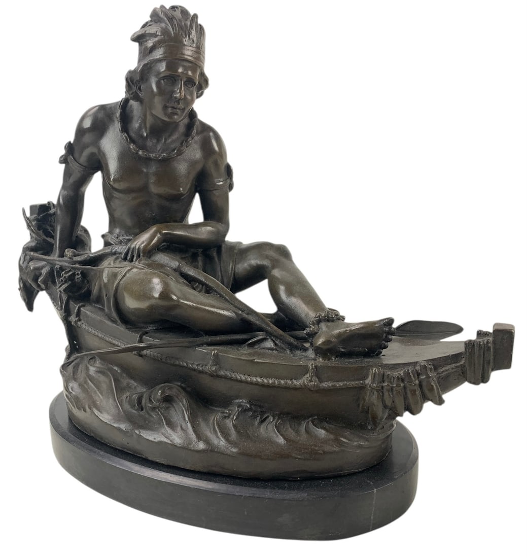 Duchoiselle Signed Bronze Native American Male Sculpture, Allegory Of Fishing - #S6-3 (1 of 6)