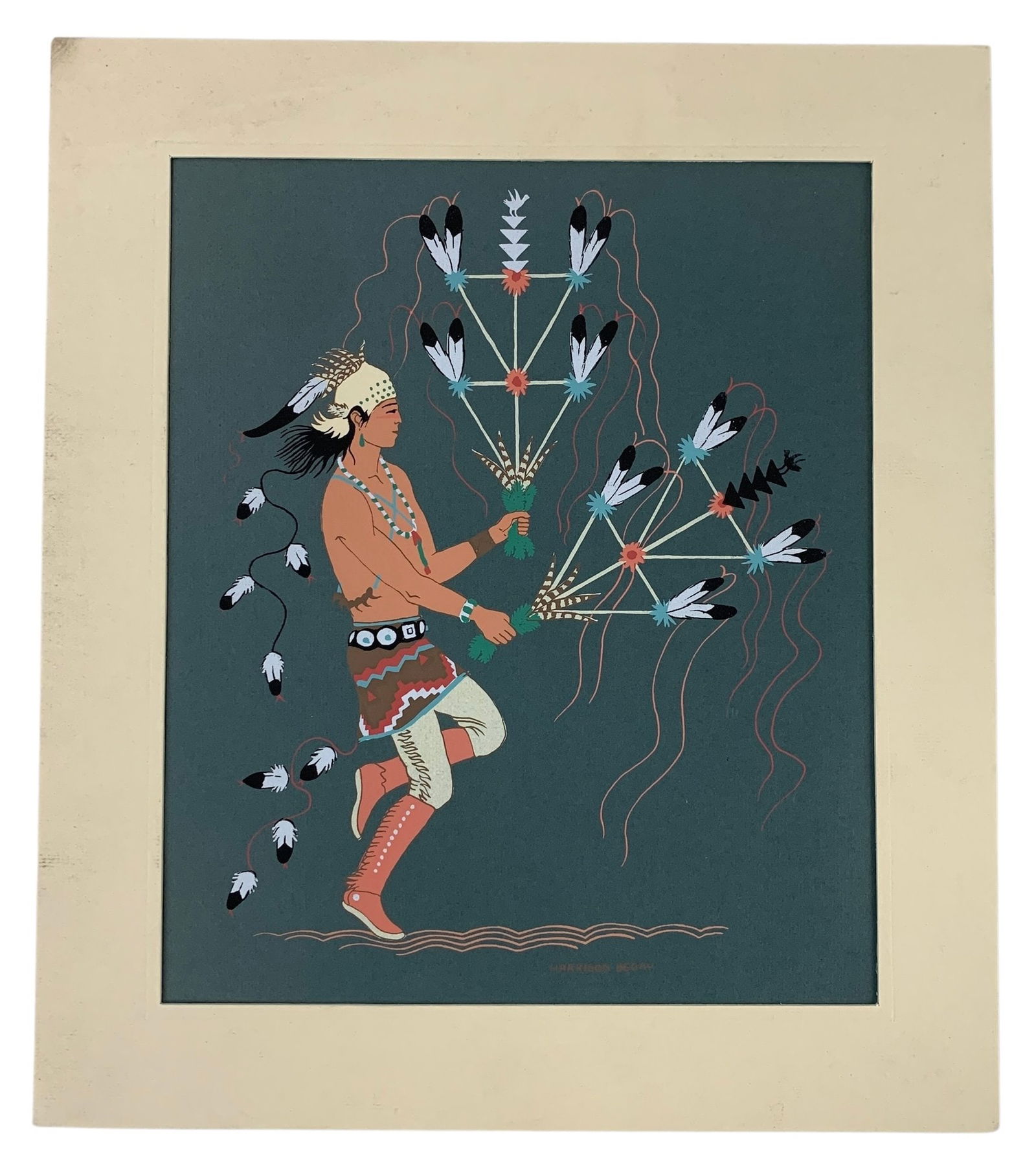 Harrison Begay (Navajo, 1917-2012) Silkscreen Print, Navajo Feather Dancer - #S28-2 (1 of 7)