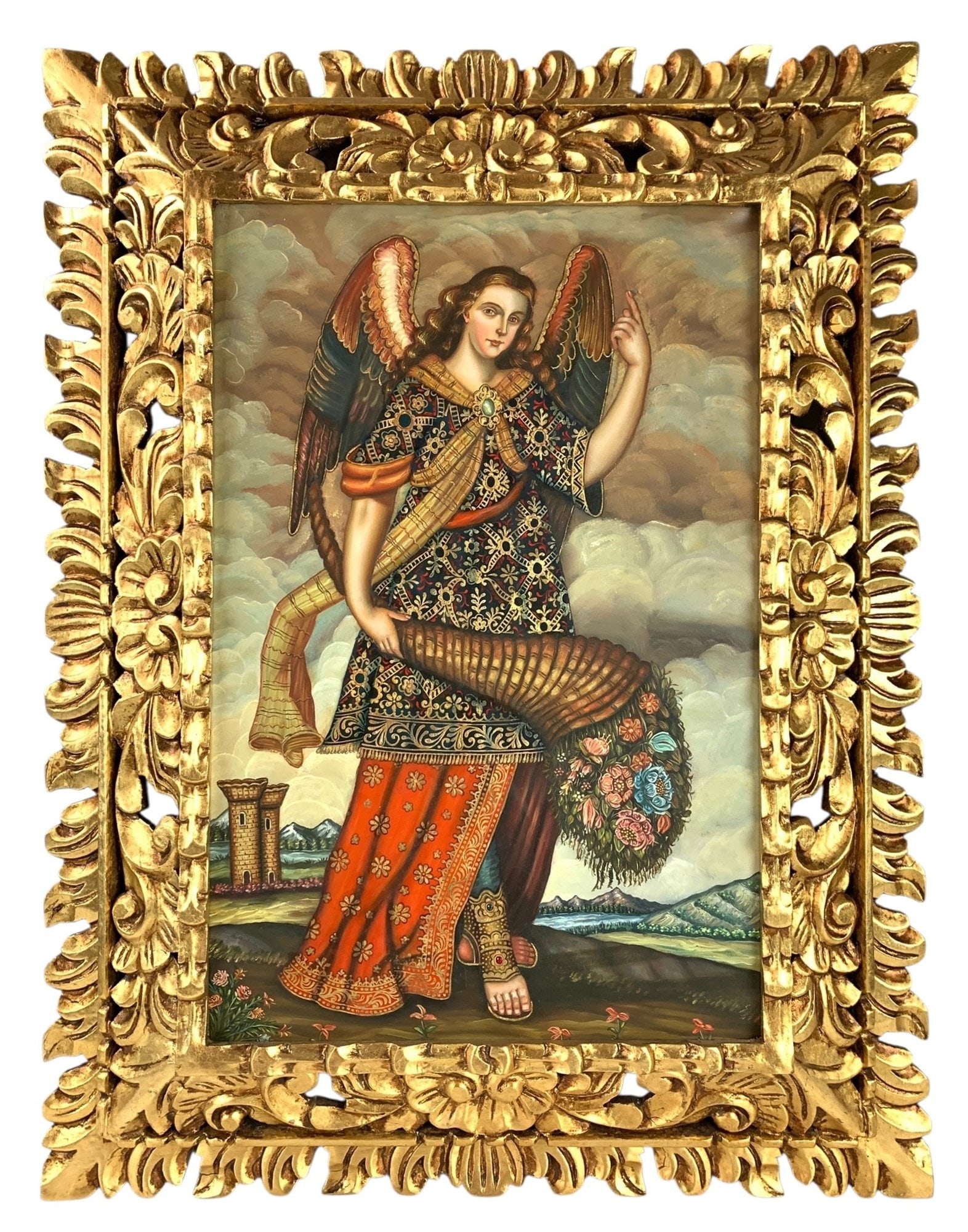 Cusco School Peru Archangel Barachiel Oil On Canvas Painting - #BR (1 of 10)