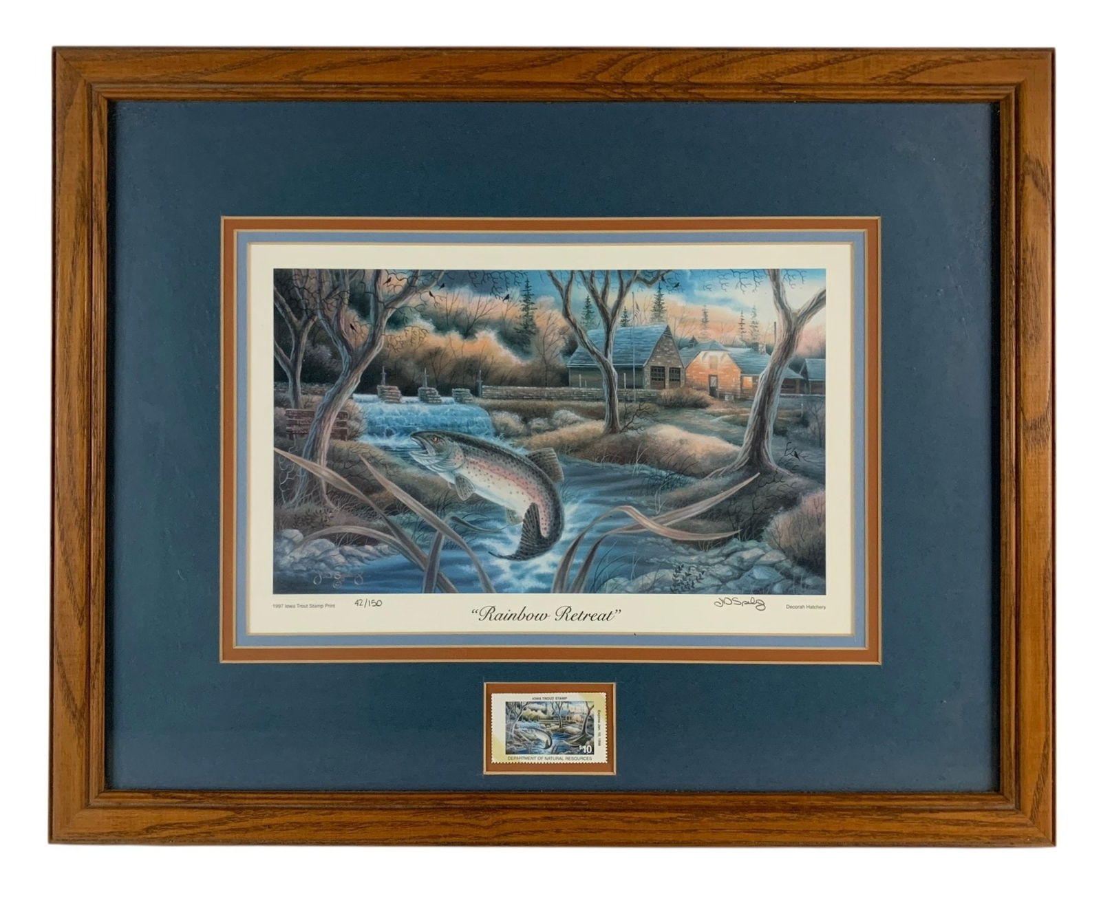 J.D. Speltz Signed Limited Edition 1997 Iowa Trout Stamp Print With Postage Stamp - #A4 (1 of 6)