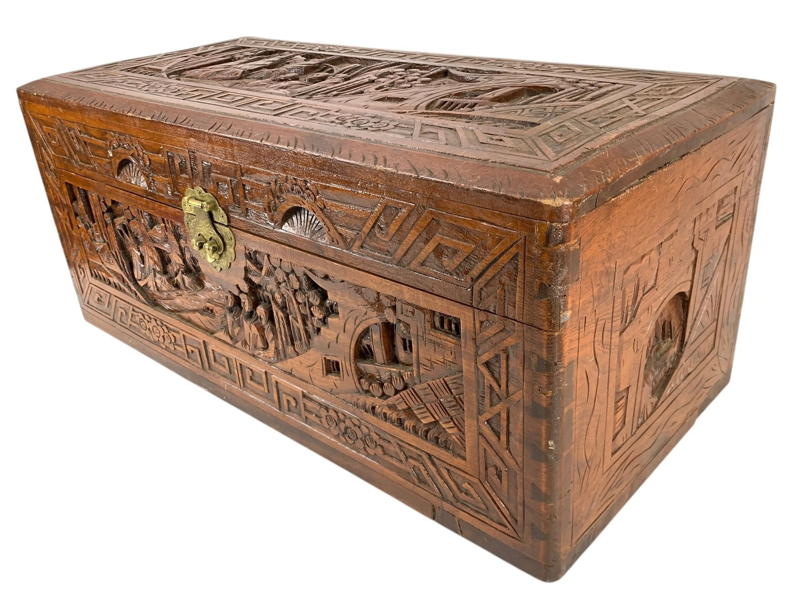 Antique Chinese Carved Camphor Wood Chest - #S4-F (1 of 11)