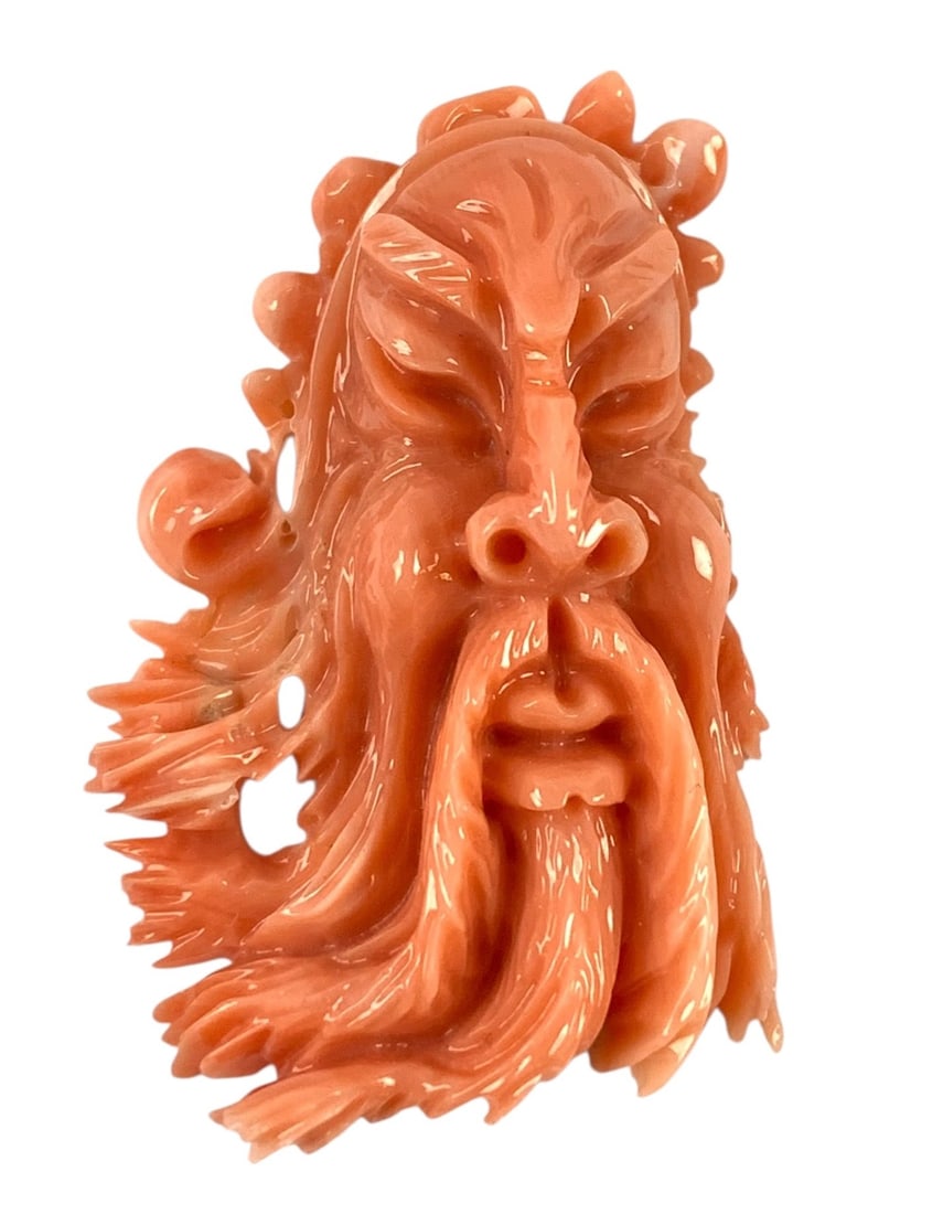 Chinese Angel Skin Coral God Of Longevity Carved Plaque - #FS-5: Appropriate size for a pendant or brooch setting. Excellent condition. Measures approximately 1-3/4"H x 1"W Total Weight: 12.1 grams. LOCAL PICK-UP: SATURDAY, FEBRUARY 21ST FROM 11AM-3PM. LOCATION: 35