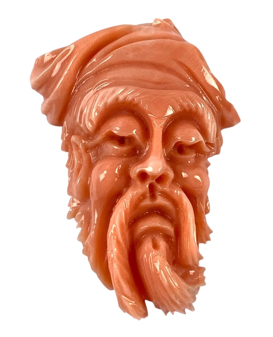 Angel Skin Coral Carved Chinese Wise Man Carved Plaque - #FS-5: Appropriate size for a pendant or brooch setting. Excellent condition. Measures approximately 1-1/2"H x 1"W Total Weight: 9.3 grams. LOCAL PICK-UP: SATURDAY, FEBRUARY 21ST FROM 11AM-3PM. LOCATION: 35