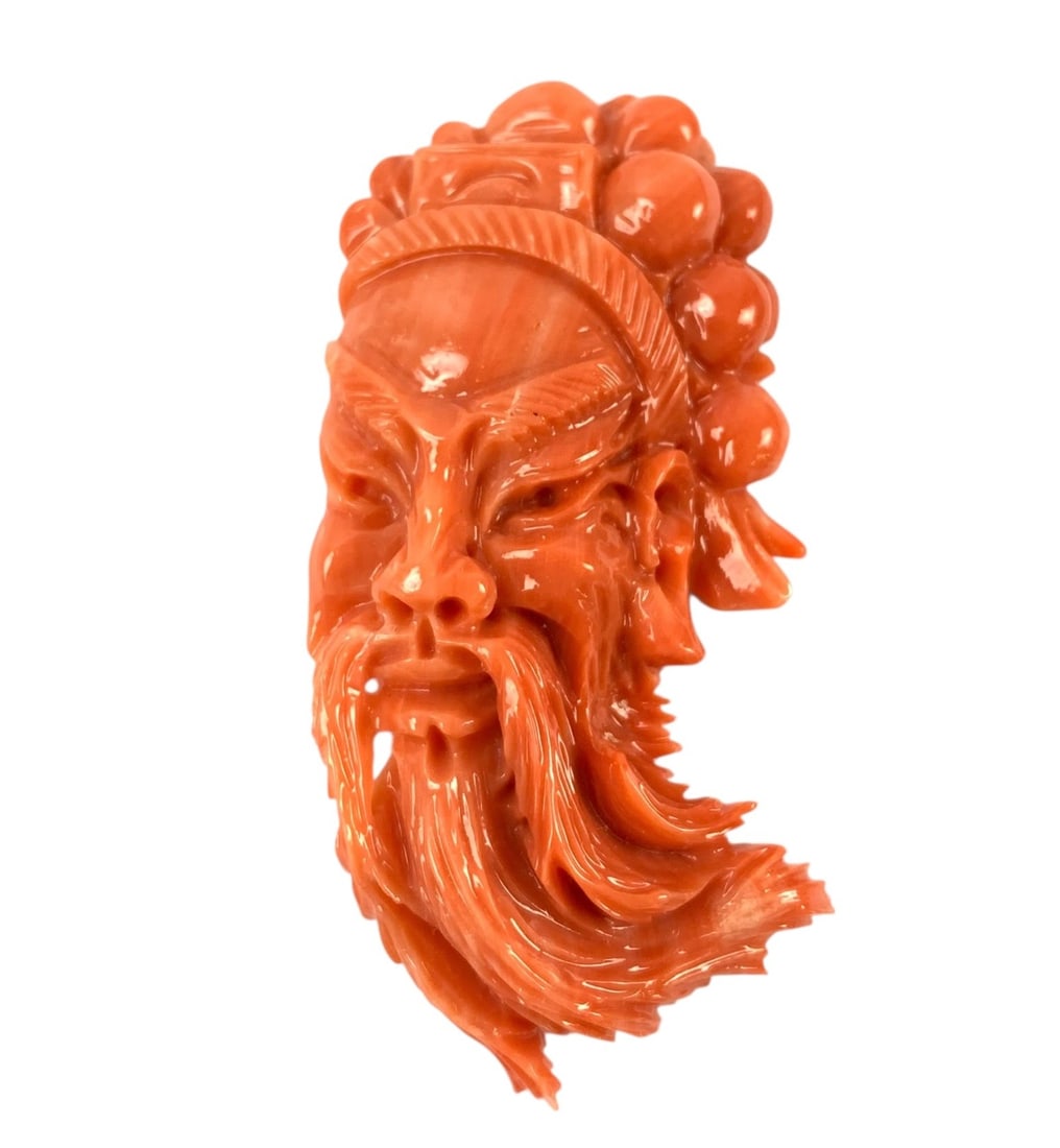 Angel Skin Coral Chinese Immortal Carved Plaque - #FS-5: Appropriate size for a pendant or brooch setting. Excellent condition. Measures approximately 2"H x 1"W Total Weight: 13.0 grams. LOCAL PICK-UP: SATURDAY, FEBRUARY 21ST FROM 11AM-3PM. LOCATION: 35 MEC