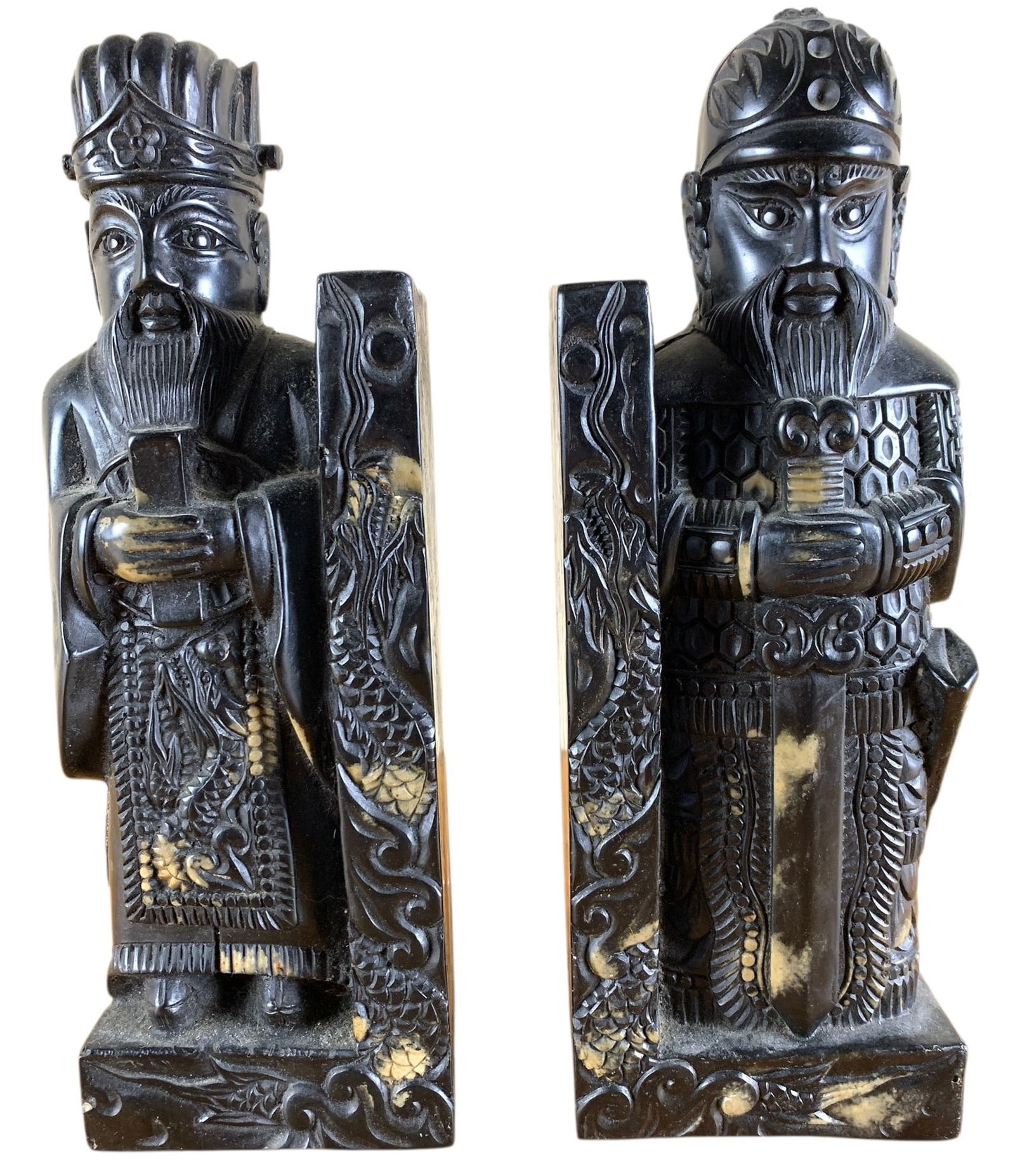 Chinese Scholar & Warrior Carved Soapstone Bookend Set - #S10-2 (1 of 8)