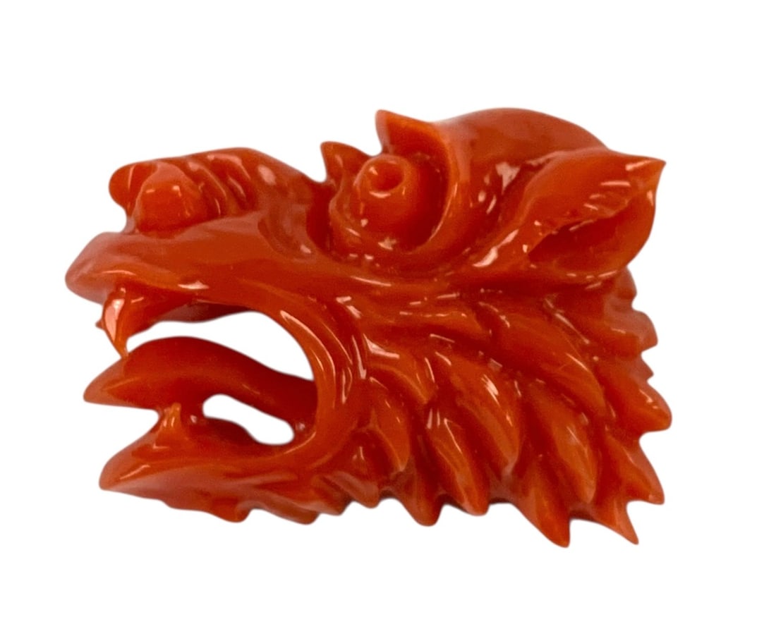 Chinese Carved Red Coral Dragon Plaque - #FS-5: Appropriate size for a pendant or brooch setting. Excellent condition. Measures approximately 1-3/8"H x 1"W Total Weight: 4.6 grams. LOCAL PICK-UP: SATURDAY, FEBRUARY 21ST FROM 11AM-3PM. LOCATION: 35