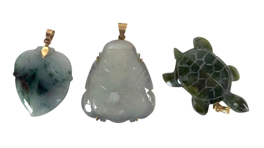 Chinese Nephrite Green Jade & 14K Gold Jadeite Pendants - #JC-L (1 of 11)