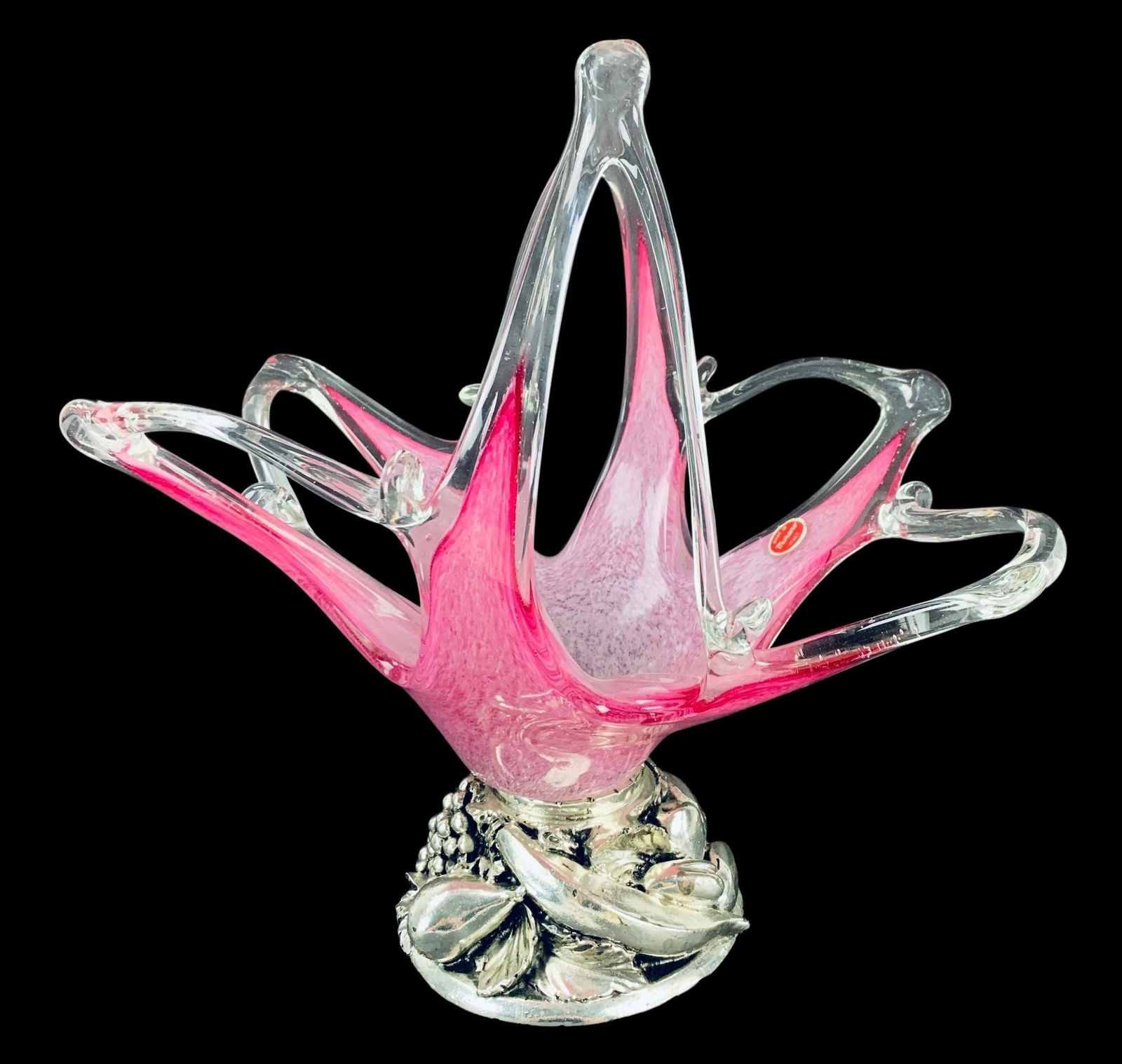 Murano Glass Pinched Starfish Basket With Sculptured Metal Base - #S6-3 (1 of 9)