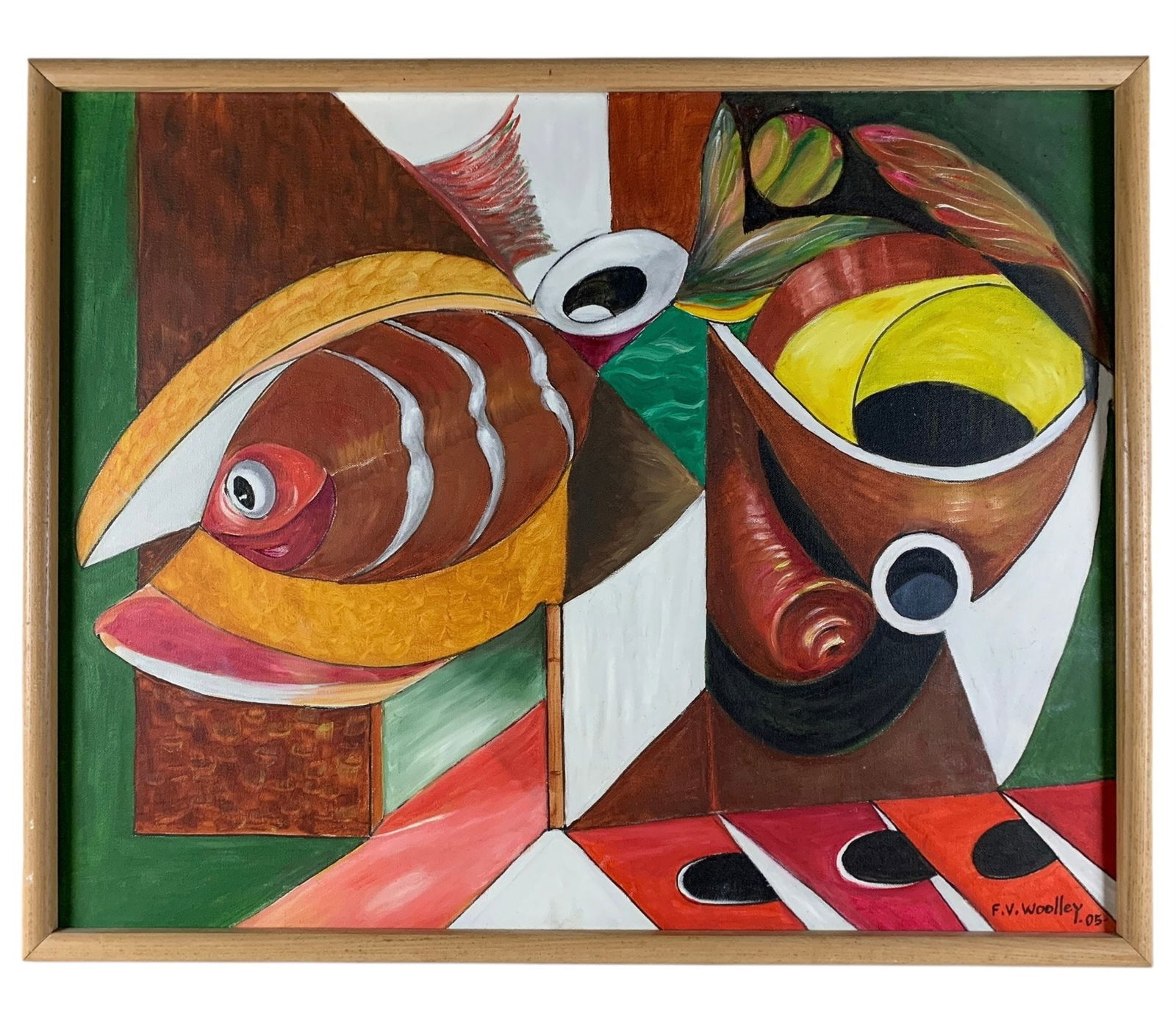 Cubist Abstract Oil Painting On Canvas, Signed F.V. Woolley - #BR-5 (1 of 7)