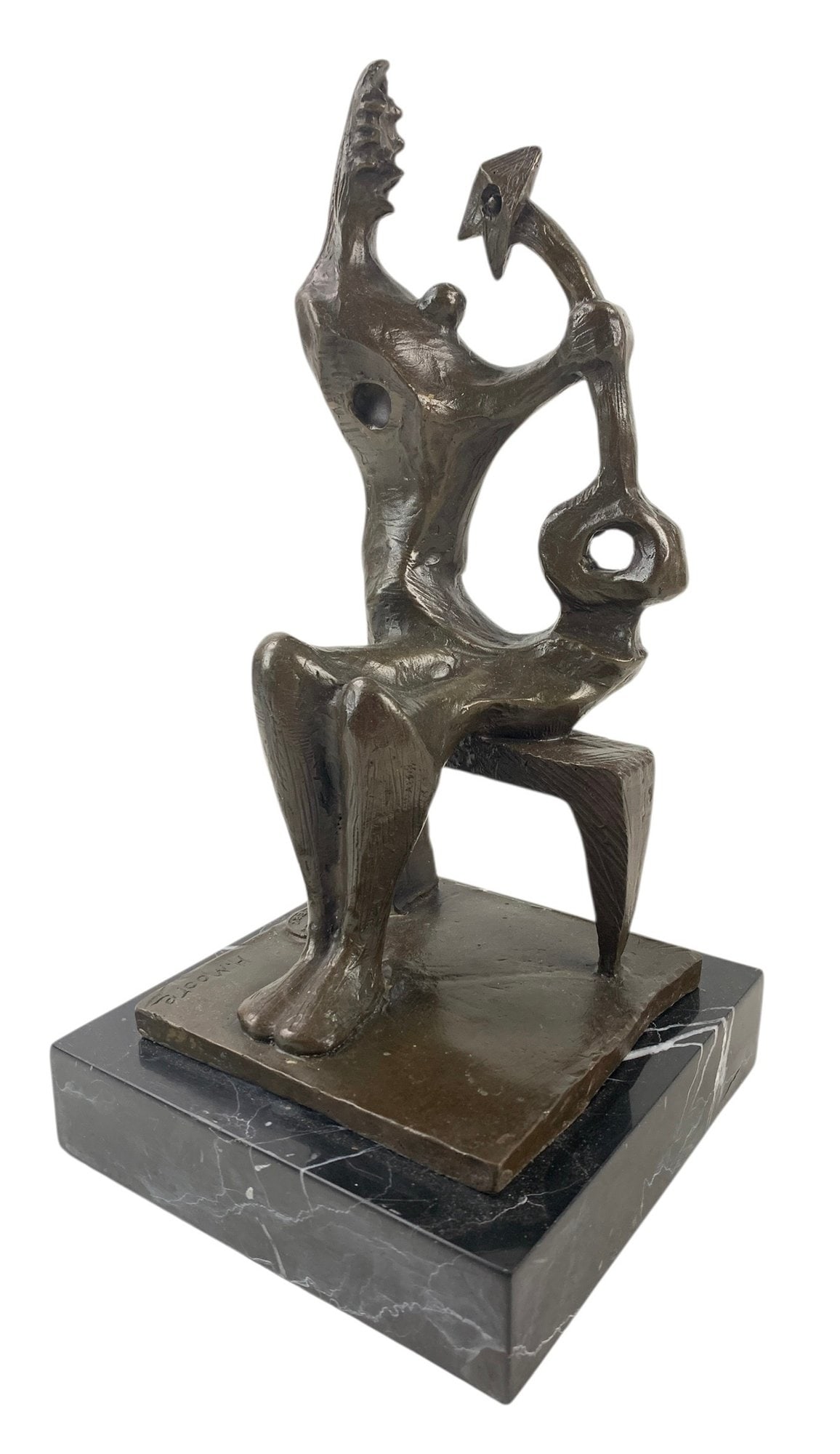 Henry Moore Signed Bronze Sculpture On Marble Base, Abstract Mother & Child - #S6-3: (After) Henry Moore (Britain, 1898-1986). Signed on the base with the European Bronze Finery stamp. Condition: excellent - no repairs or restorations. Provenance: private estate, Canaan, CT. Measureme