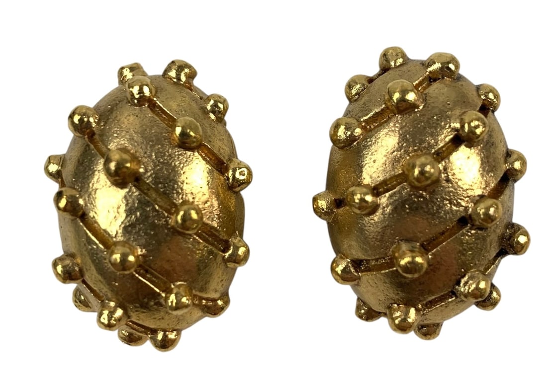 Vintage Chanel Gold Tone Studded Clip-On Earrings (Made In France) - #S10-3 (1 of 6)