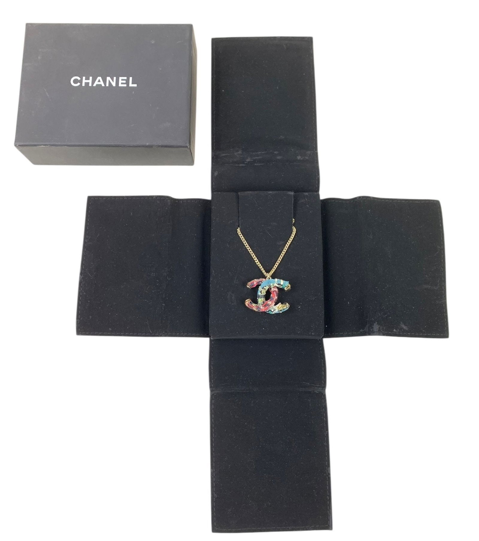 Chanel CC Pendant Necklace, Multicolor Tweed Gold-Tone (Made In France) - #FS-2 (1 of 7)
