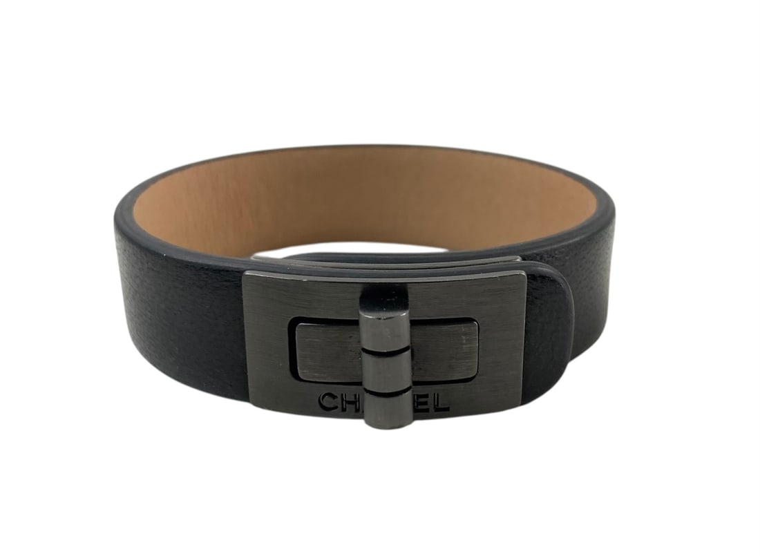 Chanel Leather Turnlock Wrap Bracelet (Made In Italy) - #S10-3: Hallmarked on the back of the turnlock. Wear consistent with light/normal usage. Total Length: 7-3/4" LOCAL PICK-UP: SATURDAY, FEBRUARY 21ST FROM 11AM-3PM. LOCATION: 35 MECHANIC STREET, AMENIA, NY 125