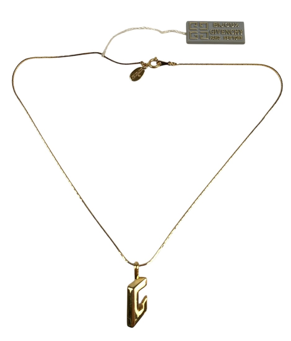 Vintage Bijoux Givenchy Gold Tone "G" Logo Pendant Necklace (Made In Italy) - #S10-3 (1 of 4)