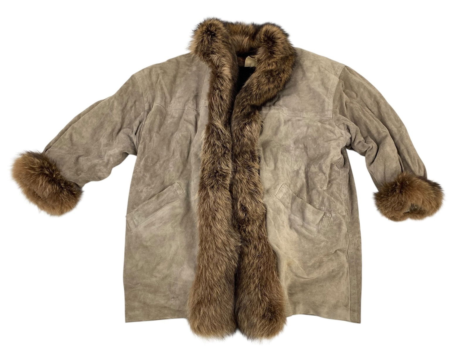 Vintage Yves Saint Laurent Fourrures Fox Fur Trimmed Suede Coat (Made In France) - #S19-4 (1 of 10)