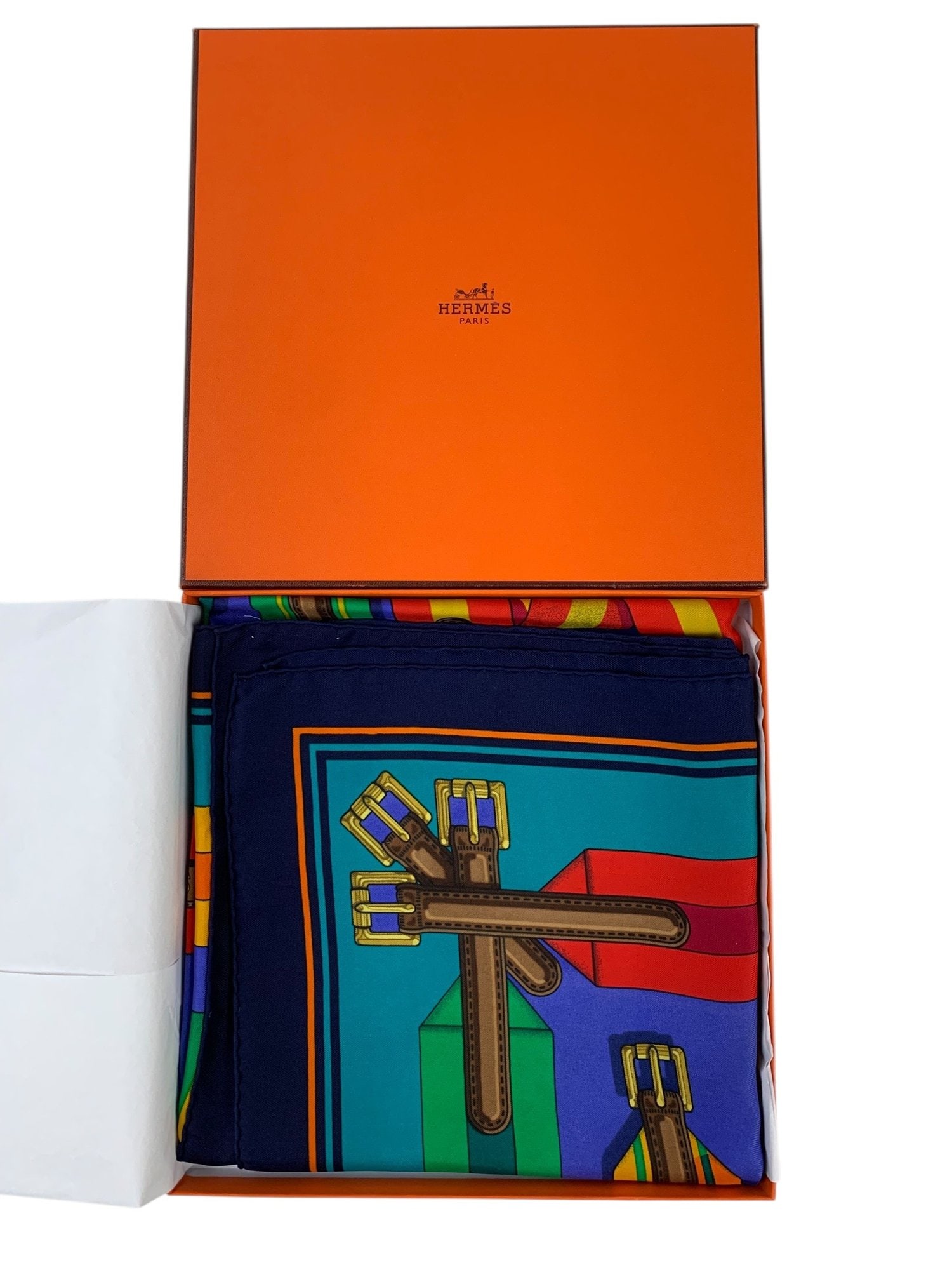 Hermes Paris "Les Sangles" Equestrian Silk Scarf (Made In France) - #S12-2 (1 of 11)