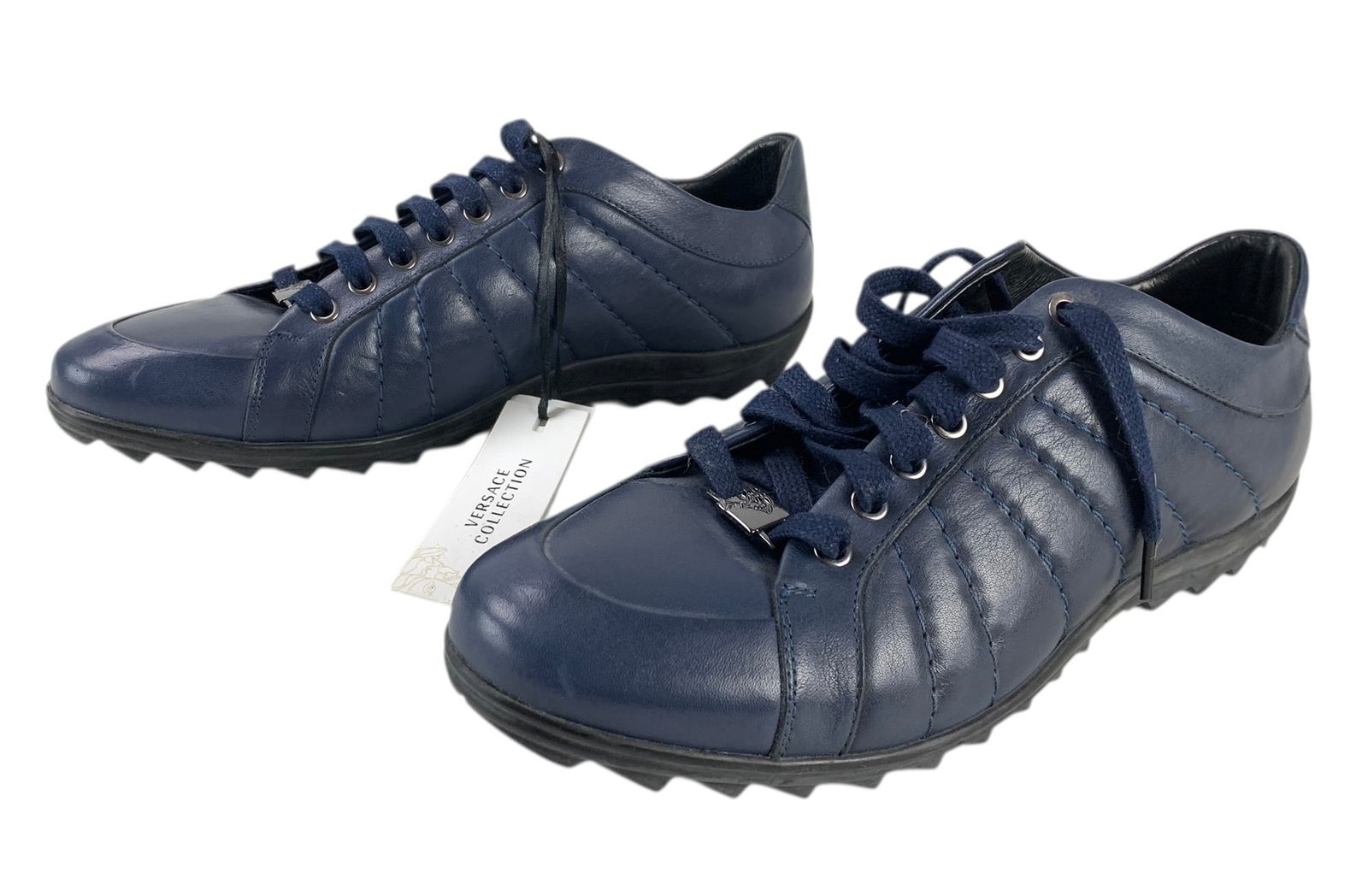 Versace Collection Blue Leather Sneakers, Men's US Size 9 (NEW WITH TAGS) - #S16-1 (1 of 10)