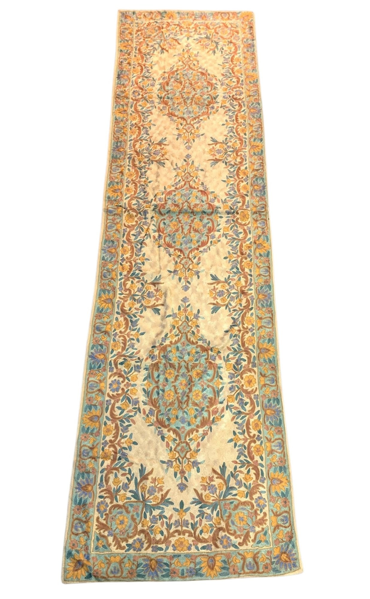 Floral Hand Embroidered Silk Chain Stitch Runner Rug - #S16-5 (1 of 10)