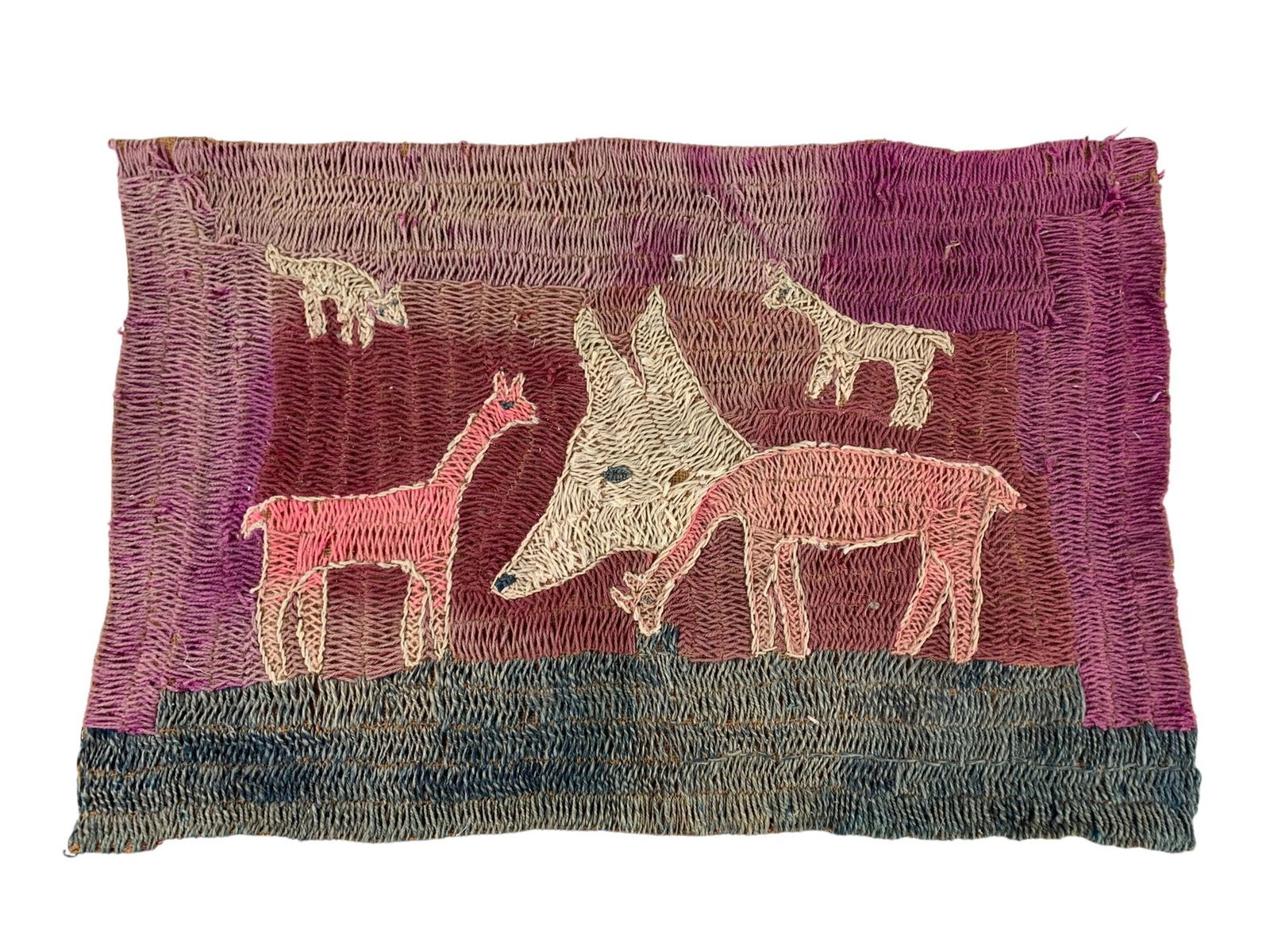 Vintage Folk Art Hand Embroidered Tapestry With Stylized Animals - #S23-2 (1 of 4)