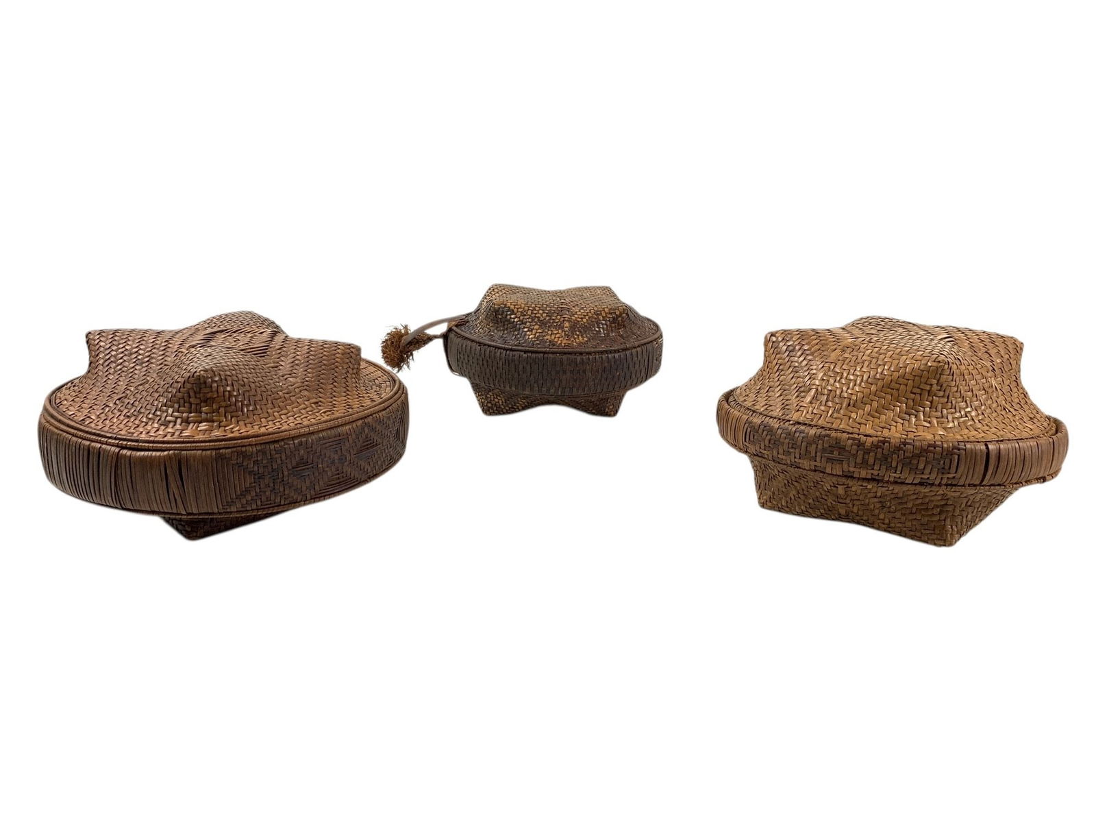 African Kuba DRC Woven Lidded Baskets (Set Of 3) - #S14-2 (1 of 10)