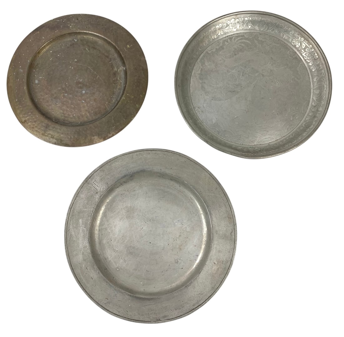 Chinese Huikee Swatow Pewter Dragon Tray, Hammered Brass & Pewter Trays - #S13-1 (1 of 14)