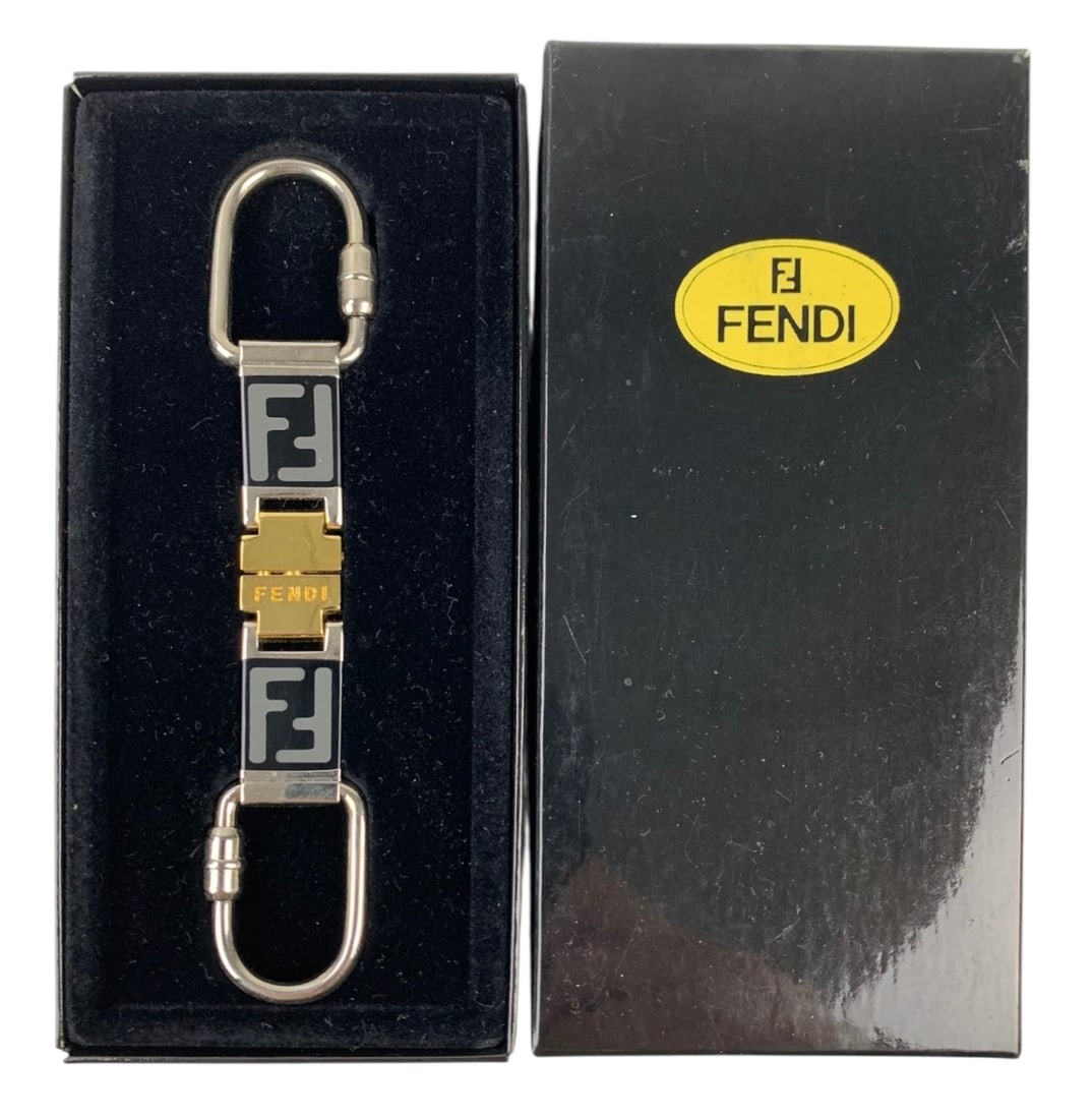 Fendi FF Logo Gold & Silver Tone Double Keychain (Made In Italy) - #S8-4 (1 of 5)