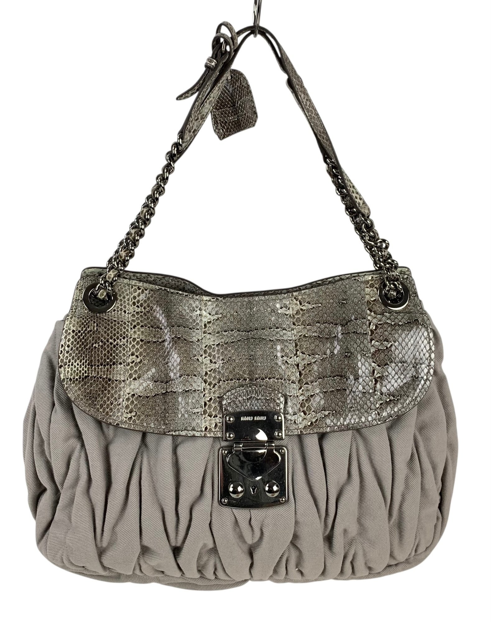 Miu Miu Gray Snakeskin Leather & Canvas Shoulder Bag (Made In Italy) - #S15-4 (1 of 10)