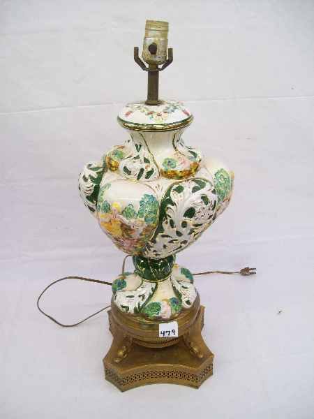 Lamp: Capodimonte style lamp/ 24 inches high x 7 inches diam