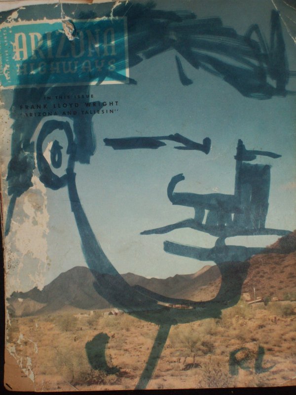 Magazine: Arizona Highways magazine with drawing on cover attributed to Robert Loughlin. Magazine has tearing/staining. 12 inches high x 5 1/2 inches wide