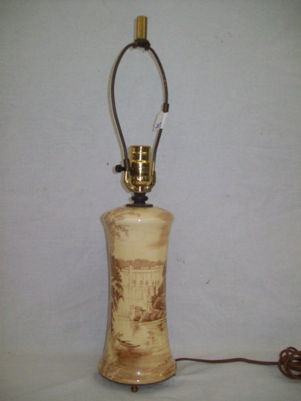 LIGHTING: LAMP BASE SIGNED GRIMNADES ENGLAND ROYAL WINTON DERWICK CASTLE 22 INCHES HIGH