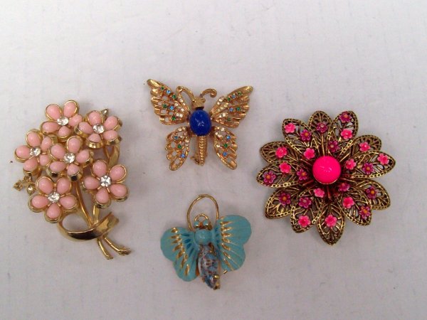 JEWELRY: 4 SIGNED PINS- ART; NAPIER; CORO; MADE IN GERMANY.