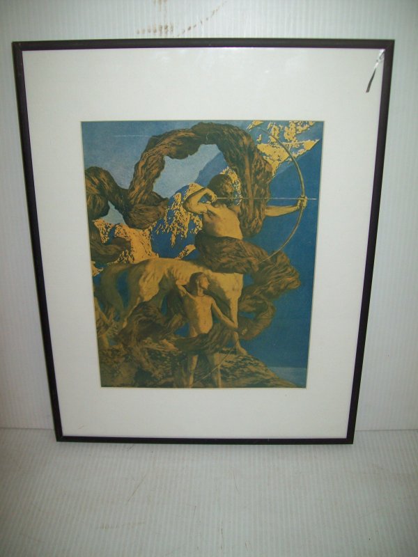 PRINT: MAXFIELD PARRISH PRINT. CREASES. CHIP TO GLASS. IMAGE MEASURES 9 1/2 INCHES HIGH X 7 1/2 INCHES WIDE