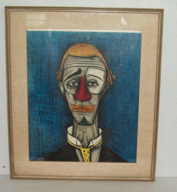PRINT: BERNARD BUFFET CLOWN PRINT SIGNED IN PLATE. IMAGE MEASURES 22 INCHES HIGH X 18 INCHES WIDE