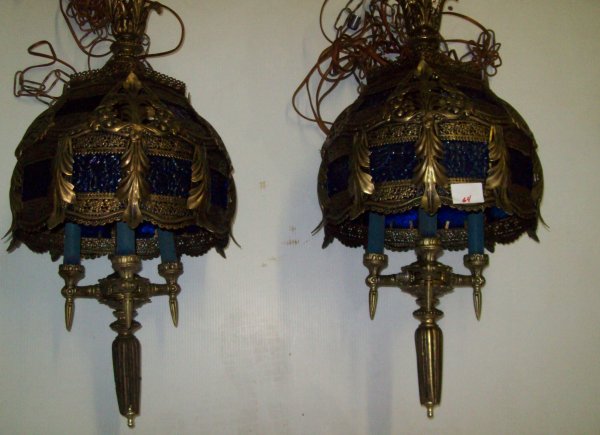 LIGHTING: 2 BLUE PANEL HANGING FIXTURES 25X13W