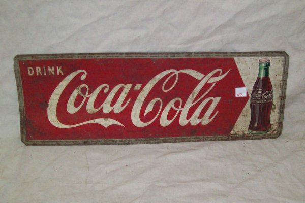 ADVERTISING: DRINK COCA-COLA TIN SIGN- RUST THROUGHOUT 28W X 10H