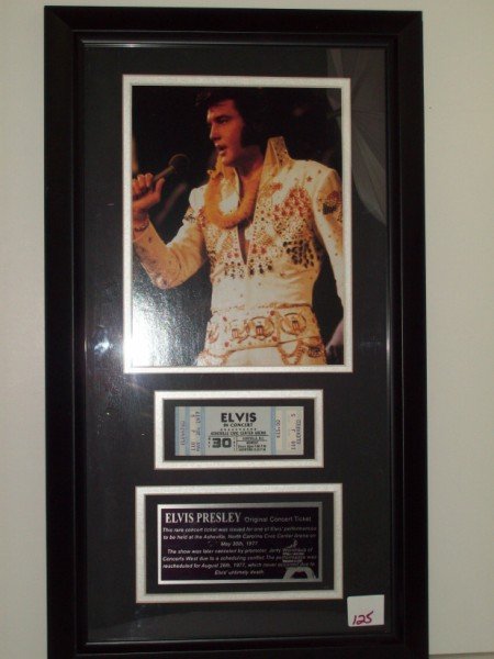 ELVIS PRESLEY MAY 30, 1977 CONCERT TICKET : ELVIS PRESLEY MAY 30, 1977 CONCERT TICKET FRAMED WITH PHOTO. 22 INCHES X 13 INCHES