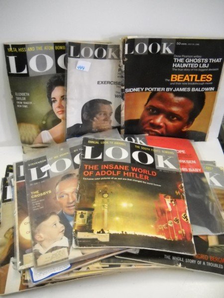 MAGAZINES: LOOK MAGAZINES INCLUDING ELIZABETH TAYLOR; SMOTHER BROTHERS; SIDNEY POITIER; BING CROSBY; ADOLF HITLER. USED CONDITION. 13 1/2 INCHES HIGH X 10 1/2 INCHES WIDE