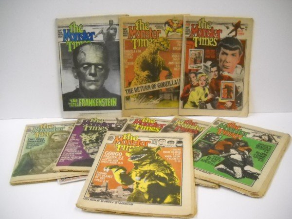 MAGAZINES: 9 THE MONSTER TIMES MAGAZINES 1970'S INCLUDING STAR TREK; DRACULA; GODZILLA; PLANET OF THE APES. USED CONDITION. 11 1/2 INCHES X 8 1/2 INCHES