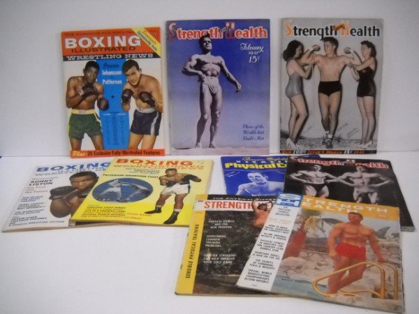 MAGAZINES: VARIOUS MAGAZINES INCLUDING STRENGTH & HEALTH; BOXING. FOXING; CREASES; USED CONDITION. 10 INCHES X 6 1/2 INCHES