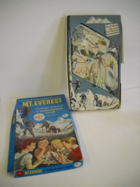 TOY: MT. EVEREST 3 DIMENSIONAL GAME WITH ORIGINAL BOX BY GABRIEL. USED CONDITION; BOX BENT, TORN. 22 1/2 INCHES X 12 1/2 INCHES X 1 1/2 INCHES