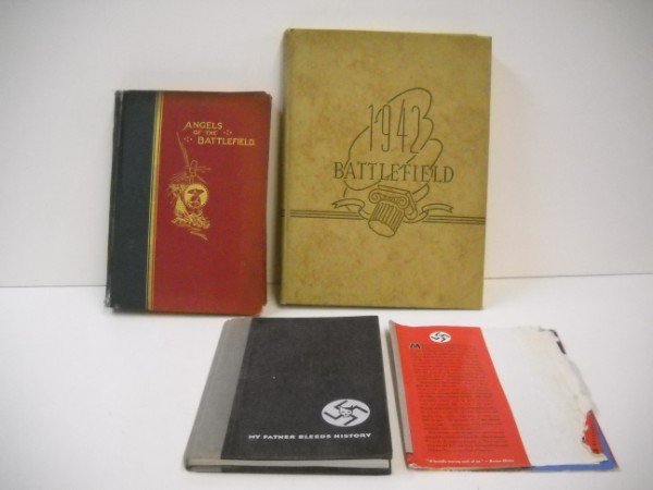 BOOKS: BOOKS INCLUDE ANGELS OF THE BATTLEFIELD; MY FATHER BLEEDS HISTORY 1986 BY ART SPIEGLEMAN; 1942 BATTLEFIELD. FOXING; USED CONDITION. LARGEST MEASURES 12 1/2 INCHES