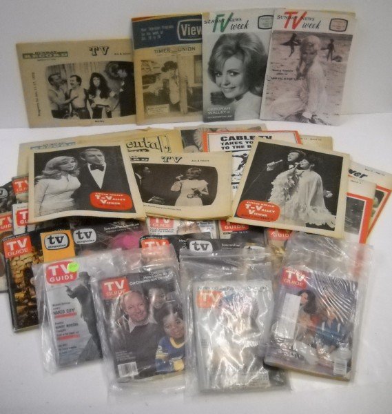 T.V. GUIDE MAGAZINES: COLLECTION OF T.V. GUIDES; T-VALLEY VIEWER; SUNDAY RECORD TV. FOXING; TEARS.