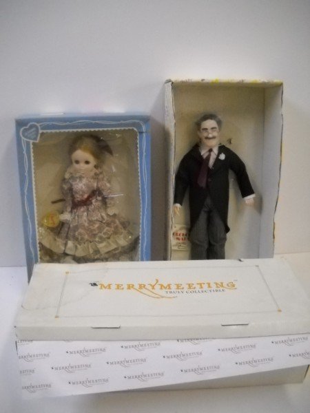 DOLLS: 3 DOLLS IN ORIGINAL BOXES INCLUDING GROUCHO MARX BY EFFANBEE'S; 1983 CLIPPER DOLL BY EFFANBEE # 1566; MERRY MEETING DOLL POSING ISABELLE 2003. BOXES TORN; BENT; USED CONDITION. LARGEST MEASURES 22 1/2
