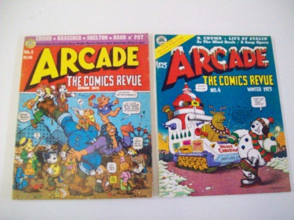 ARCADE THE COMICS REVUE UNDERGROUND COMIC BOOK: 2 ARCADE THE COMICS REVUE NO. 1 SPRING 1975; NO. 4 WINTER 1975. ROBERT CRUMB COVERS. UNDERGROUND COMIC BOOKS. CALL 845-457-7550 OR EMAIL STERLINGAUCTION@AOL.COM FOR FULL CONDITION REPORT, SHIPPING/PAC