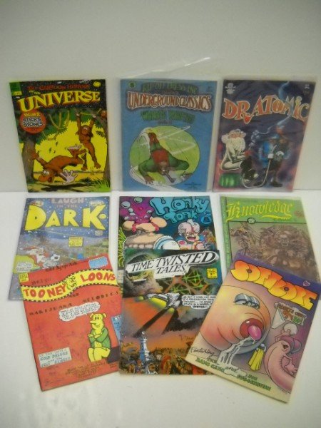 DARK; TOONEY LOONS; DR ATOMIC UNDERGROUND COMIC B: SOFT CORE 1970; TIME TWISTED TALES; TOONEY LOONS NO 1 1971; FORBIDDEN KNOWLEDGE COMICS ROBERT WILLIAMS COVER; HONKY TONK 1970; LAUGH IN THE DARK; RIP OFF PRESS INC PRESENTS UNDERGROUND CLSSICS VOL 1;