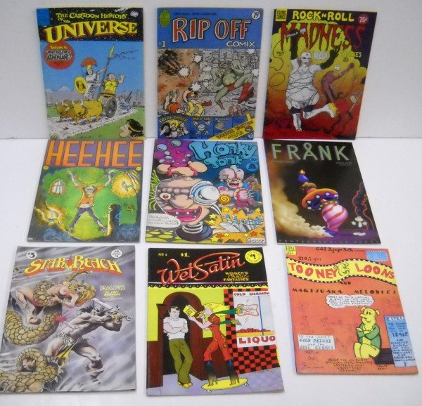 HEE HEE; FRANK; TOONEY LOONS UNDERGROUND COMIC BO: STARR REACH #3; TOONEY LOONS & MARIJUANA MELODIES 1971; WET SATIN WOMAN'S EROTIX FANTASIES #1 1976; FRANK #3 2000; HONKY TONK #2 1970; HEE HEE 1970; ROCK 'N ROLL MADNESS FUNNIES 1974; RIP OFF COMIX #1