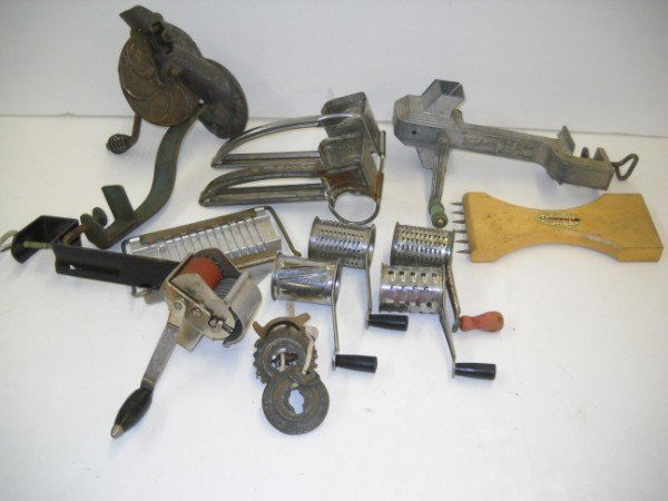 KITCHENWARE: 2 PEA HULLER & BEAN SLICERS; GRATERS. USED CONDITION. CALL 845-457-7550 OR EMAIL STERLINGAUCTION@AOL.COM FOR FULL CONDITION REPORT, SHIPPING/PACKING QUOTES PRIOR TO BIDDING. PAYMENT MUST BE MADE WITHI