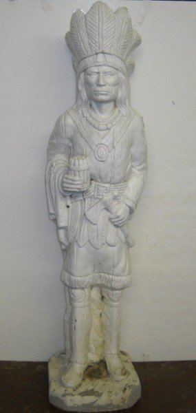 CONCRETE INDIAN STATUE: CONCRETE INDIAN STATUE. CHIPS; PAINT LOSS. 39 INCHES X 9 INCHES